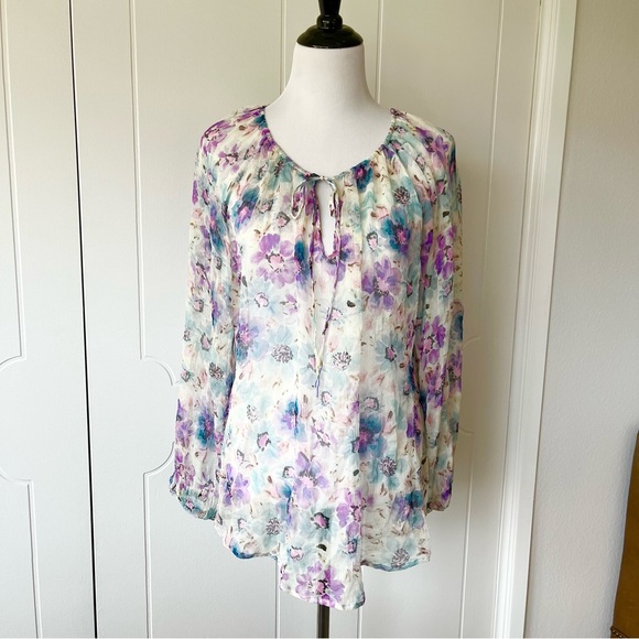 Johnny Was Silk Floral Glinda Peasant Top - Picture 9 of 13